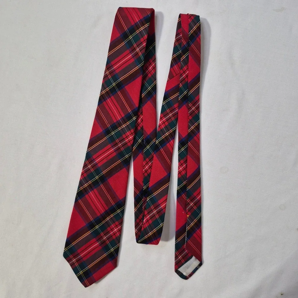 Atkinsons Poplin Tie Red Tartan Plaid Silk Wool Heritage Ivy Vintage 2.75